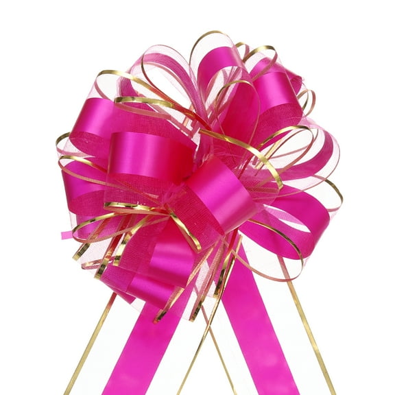 Uxcell 5Pcs 8" Large Big Pull Bows Gold Edge Organza Car Gift Wrapping Rose Red