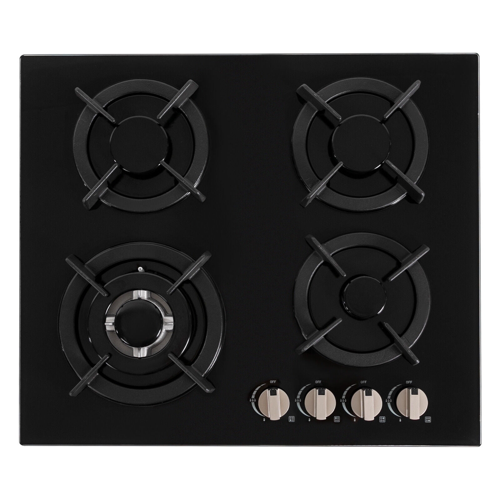 23Inch 4 Burner Built-In Lpg Gas Stovetop,Drop-In Gas Hob with Independent Control Knobs&Backfire Protection,Black Tempered GlassGas Cooktop