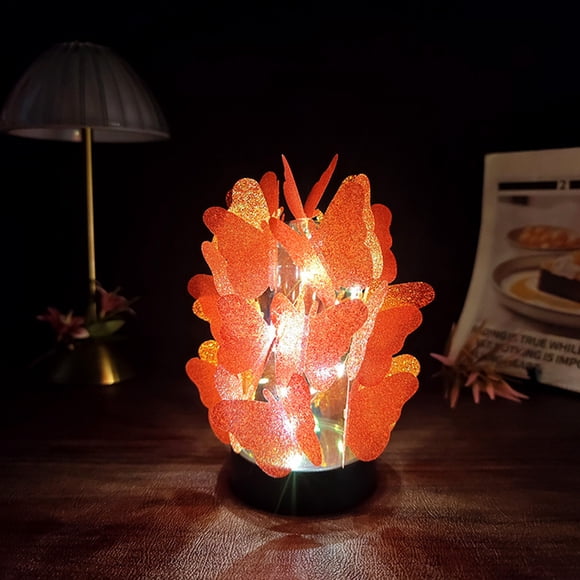 Uuiauoio Valentine's Day Night Light LED Rose Flower Lamp Romantic Home Decor Gift for Bedroom Desktop Tabletop Decoration with Butterflies