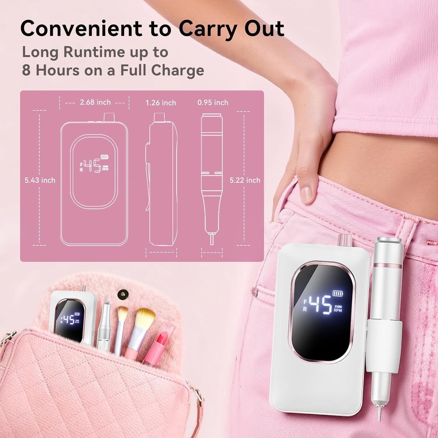 Professional Electric Nail Drill 45000RPM, Portable Nail File for Acrylic Gel Nails, Cordless Rechargeable Salon-Grade Ultra Power Nail Drill Kit for Shaping, Polishing & Removing Gel Nails
