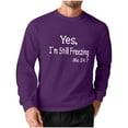 thumbnail image 3 of Feancey Casual Long Sleeve T Shirts for Men Yes I'm Still Freezing Letter Printed Tshirt Big and Tall Fashion Regular Fit Tee Shirt Crewneck Pullover Shirt Purple M, 3 of 6