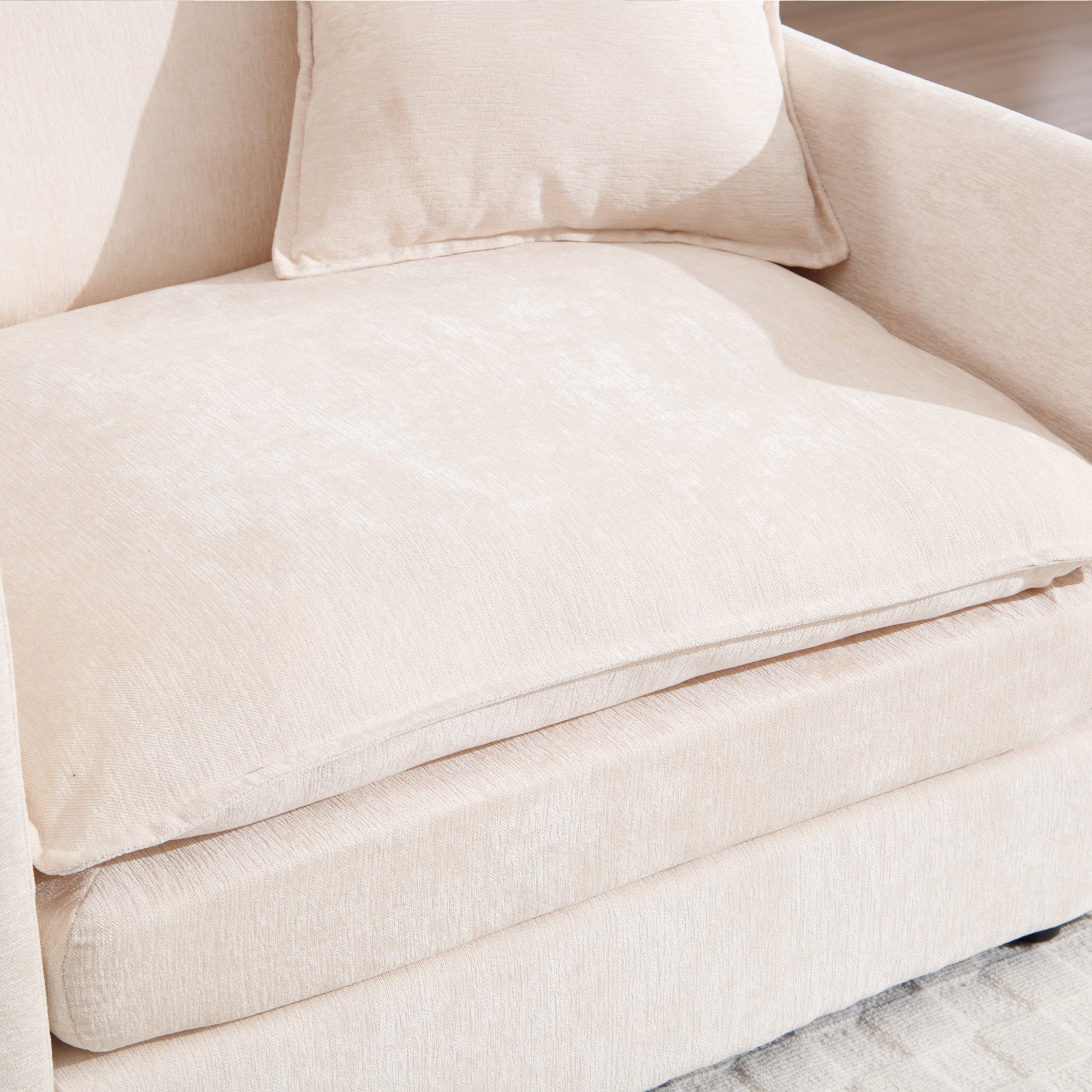 Lunale Oversized Accent Chair with Ottoman, Comfy Reading Armchairs for Living Room, Bedroom, Beige Chenille