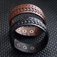 thumbnail image 2 of Ayyufe Vintage Men Leather Wide Braided Bracelet Cuff Button Wristband Bangle, 2 of 7