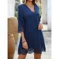 thumbnail image 2 of Women'S Casual T Shirt Dress Summer 3/4 Length Sleeve Hollow Swing Dresses Blue M, 2 of 8