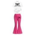 thumbnail image 4 of LRen 4T Girls Outfits, Girl's 2 Piece Set Cute Bowknot Print Short Sleeve T Shirt with Flare Leg Pants Set Little Girl Clothes Sets,Hot Pink,11-12 Years, 4 of 6