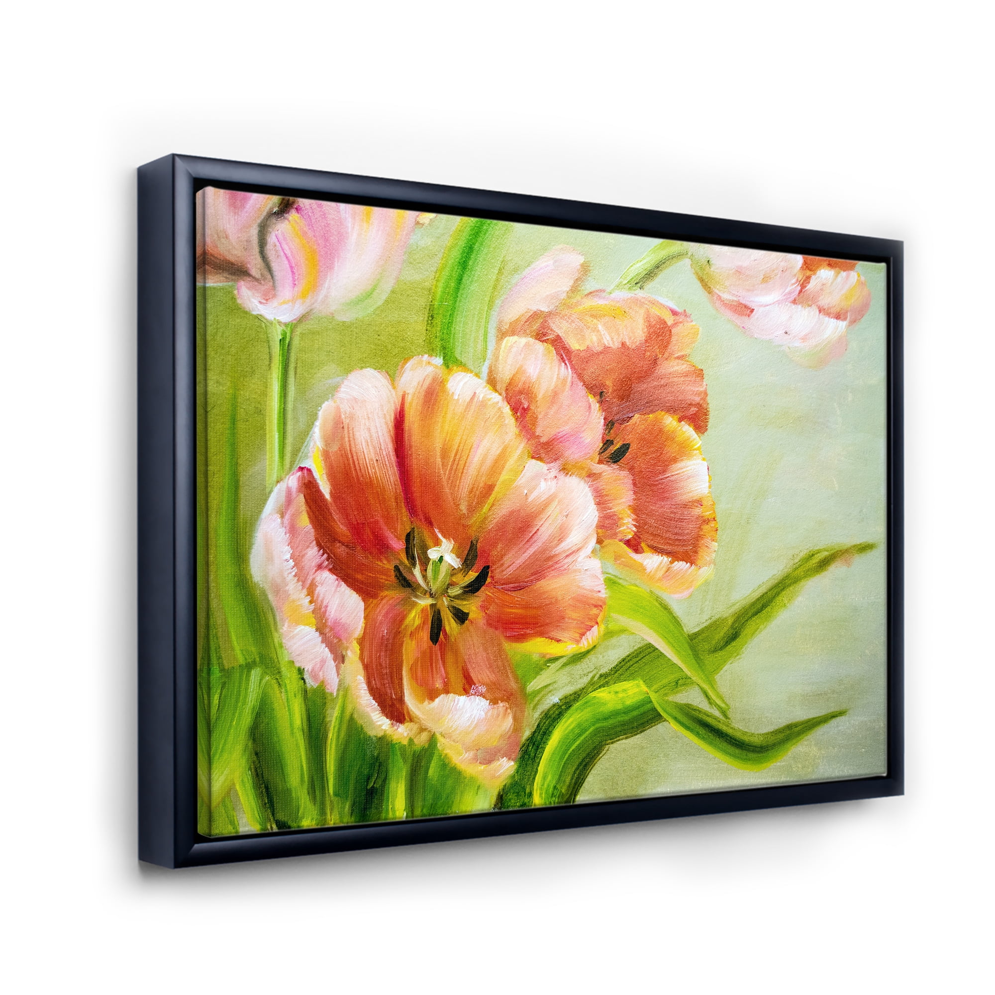 Ancient Red Tulips Flowers II 20 in x 12 in Framed Painting Canvas Art Print, by Designart