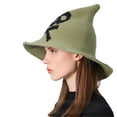 thumbnail image 4 of GPOECD Witch Style Wool Knit Bucket Hat For Halloween Party And Daily Sun Green,One Size, 4 of 9