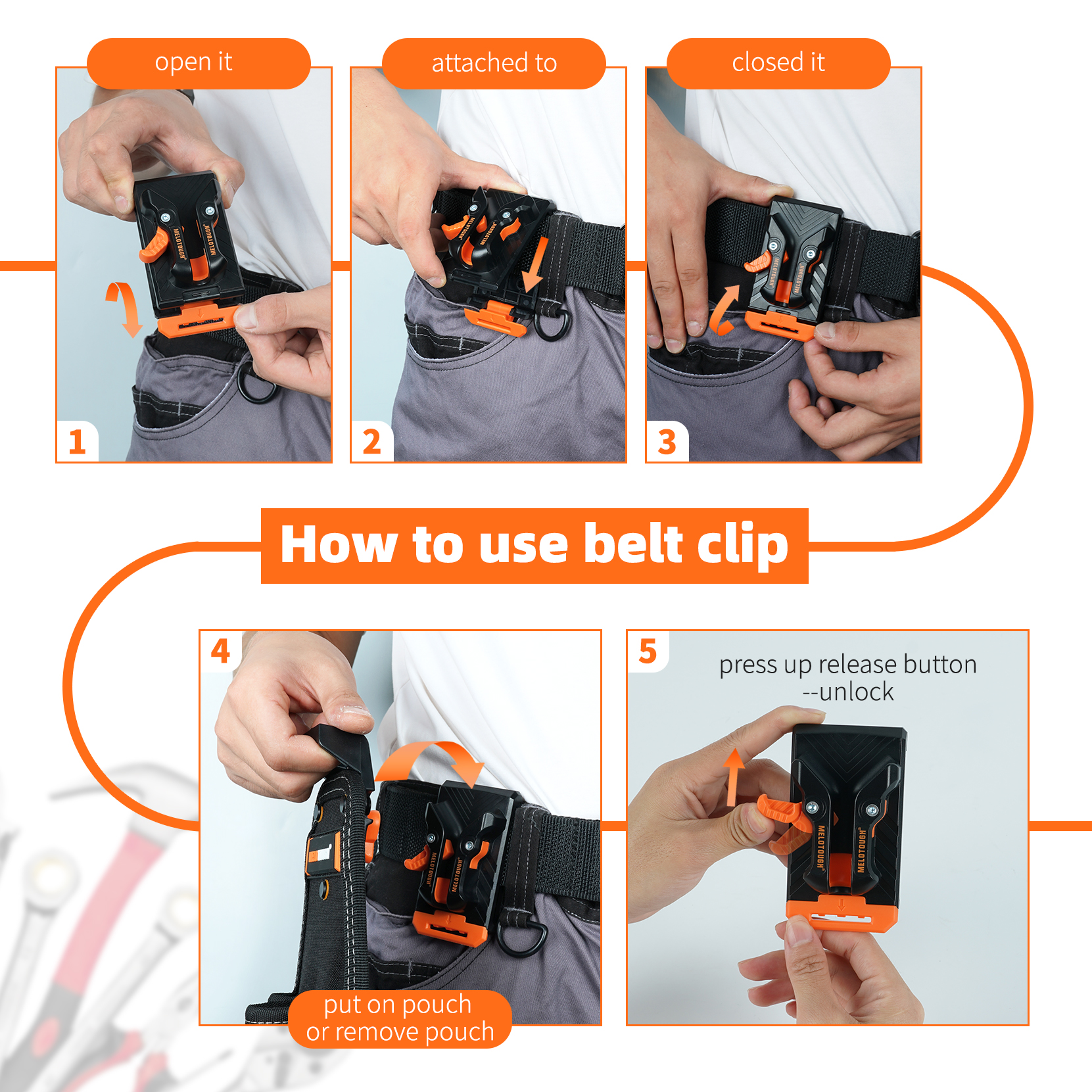 MELOTOUGH Electrician Tool Pouch Bag with Shoulder Strap Professional 15 Pockets Tool Pouch with Belt Clip Quickly Attach and Release Tool Bag