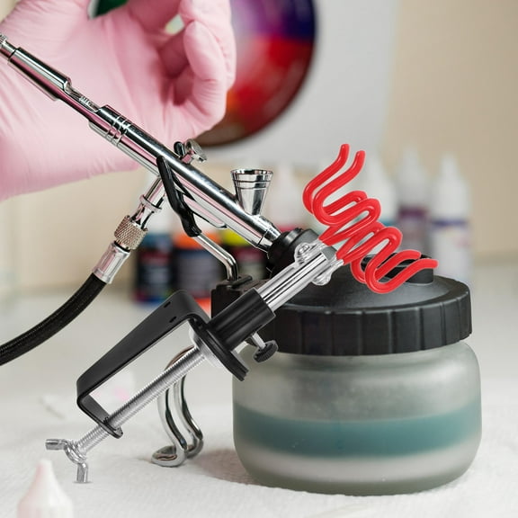 WHAMVOX Adjustable Airbrush Holder with Clamp Heavy Duty Metal Sprayers Stand  Dual Airbrush Station for Model Painting  Art Projects