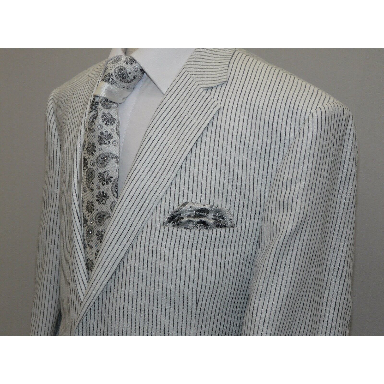 Mens Renoir  All  Linen Summer Suit Pin Stripe Light Notch Lapel  606-6 White