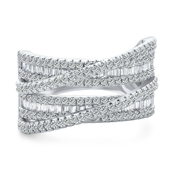 Bling Jewelry Womens Modern CZ Cubic Zirconia Crossover Criss Cross Statement Cocktail Band Ring