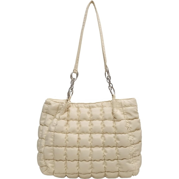 Kukuzhu Quilted Tote Bag for Women, Soft Puffer Tote Bag Lightweight Designer Pleated Shoulder Bag Purse Handbags