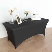 Efavormart 8FT Black Open Back Stretch Spandex Table Cover, Rectangular Fitted Tablecloth