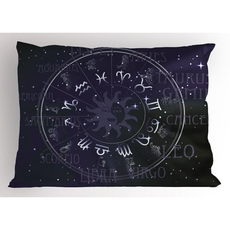 - Astrology Pillow Sham Horoscope Zodiac Sign in Circle Wheel Shape on Star Seem Backdrop Print, Decorative Standard Size Printed Pillowcase, 26 X 20 Inches, Dark Blue and White, by Ambesonne