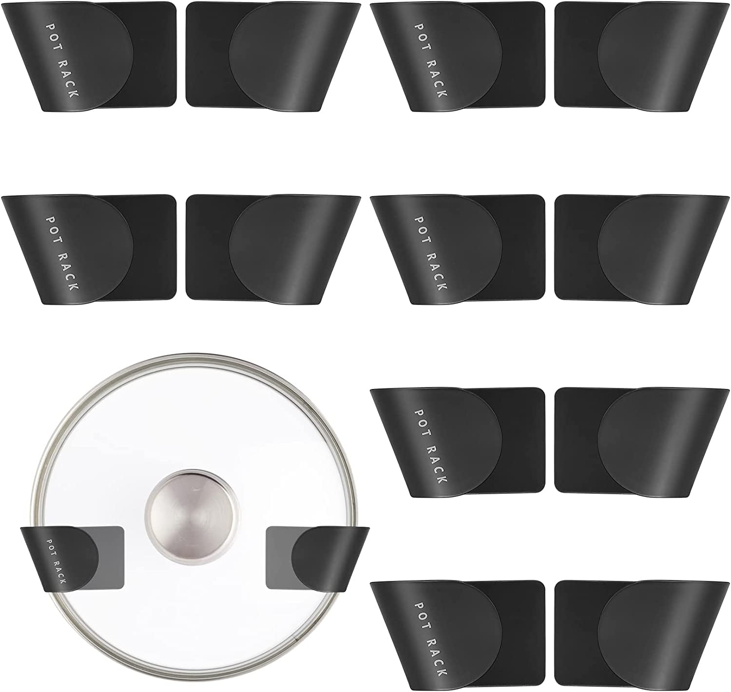GLEAVI 3 Pairs Pot Lid Organizer Racks - Adhesive Wall Mount Lid Holders, No Drilling, Space-Saving Kitchen Storage (ABS)