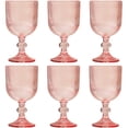 thumbnail image 1 of Juego de 6 copas de vino vintage rosa, copas de agua de cristal de 11 onzas de color, copas de vidrio con tallo de alta transparencia con patrón en relieve único, copas de vidrio para bodas, fiestas, 1 of 4