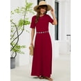 thumbnail image 3 of Chiclily Women's Summer Short Sleeve Maxi Dress with Pockets - Soft Casual Loose Long Boho Sundress for Beach & Vacation, Burgundy Size L, 3 of 8