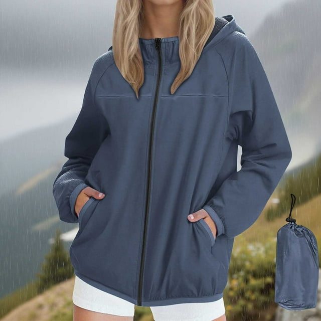 Mgmyaa Veste Imperméable à Capuche pour Femmes Coupe-Vent Légère avec Poches
