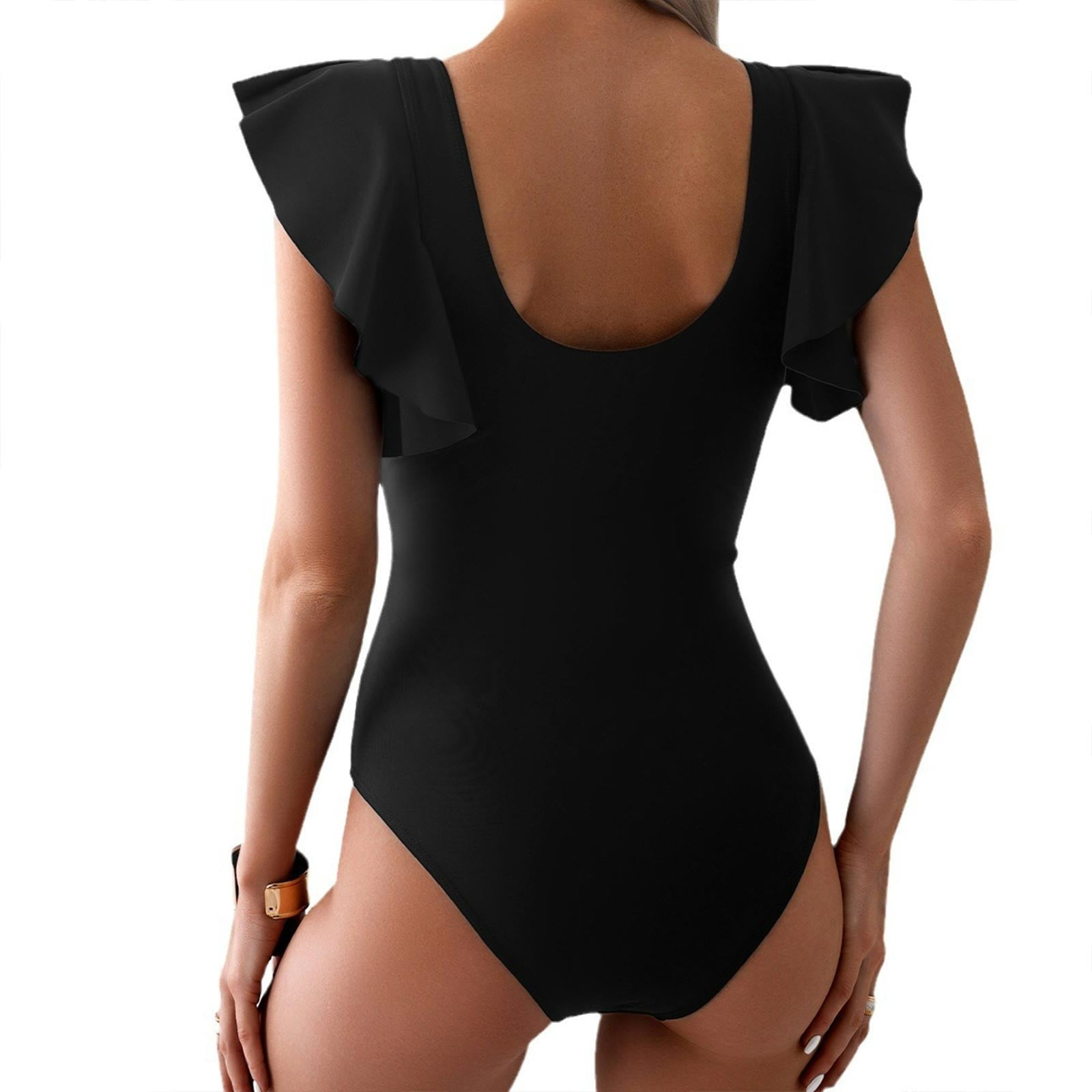 ylioge Womens One-Piece Swimsuits Tankinis V Neck Ruffle Sleeve Bathing Suits Ladies Trendy Color-Block Quick-Dry Athletic Bathing Suits