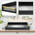 thumbnail image 2 of 17" x 12" Wood Serving Tray with Gold Polished Metal Handles, Home Decorative Wooden Rectangle Ottoman Leather Decor Platter Bathroom Vanity Tray for All Occasions Alligator Black, 2 of 14