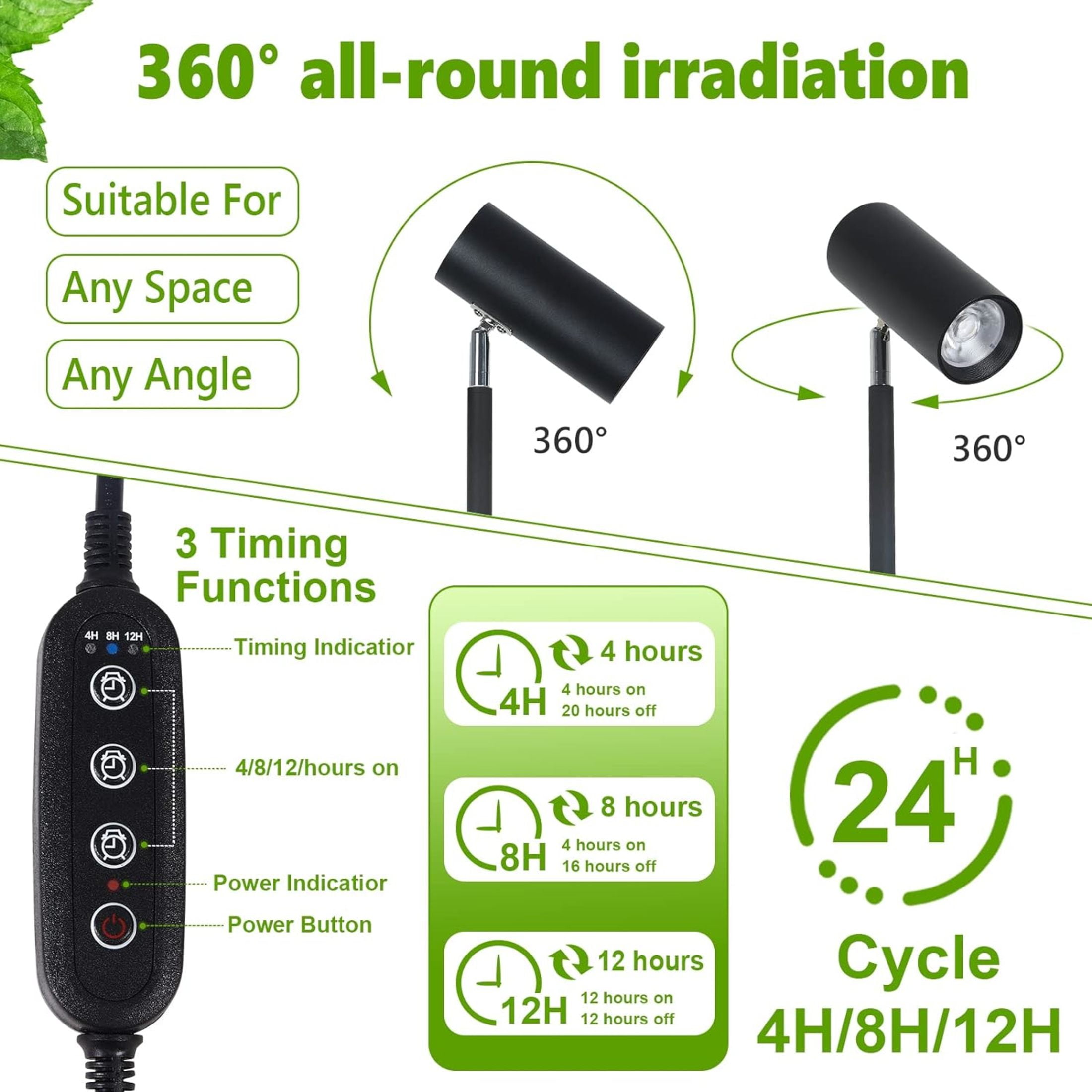 Noble House Full-Spectrum Grow Light Stand, Tall Plant Light for Indoor Growing, Led Growth Floor Lamp, Black