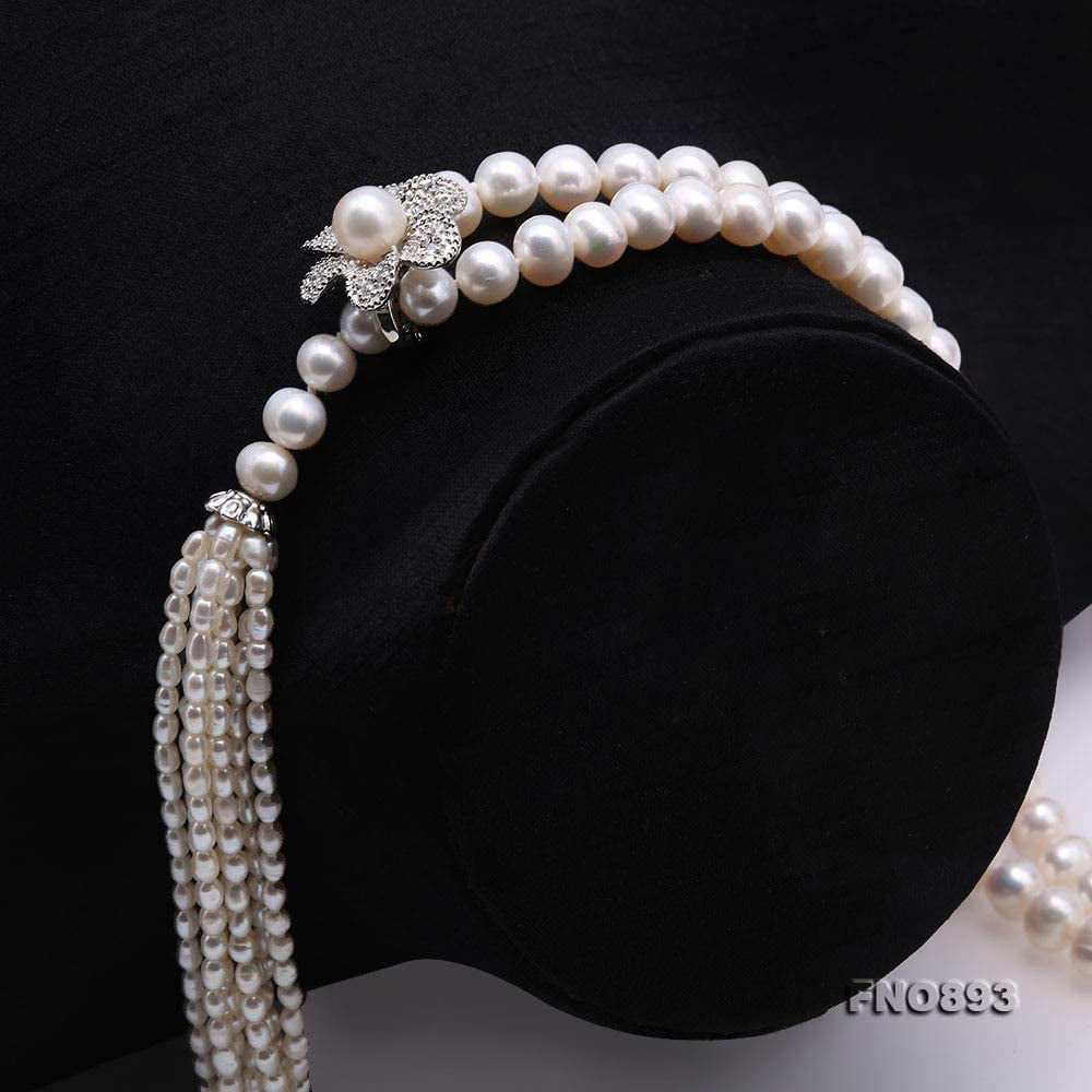 JYX Pearl Long Necklace 8-9mm Flatly Round White Cultured 