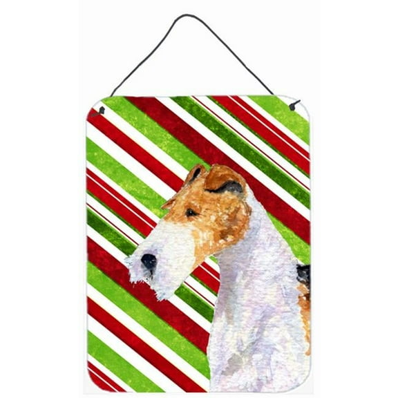 12 x 16 in. Fox Terrier Candy Cane Holiday Christmas Aluminium Metal Wall Or Door Hanging Prints