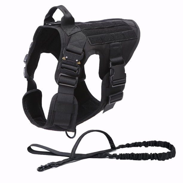 Arnés táctico para perros con asa, chaleco militar, antitirones, ajuste ancho, ajustable, hebillas metálicas, negro, L