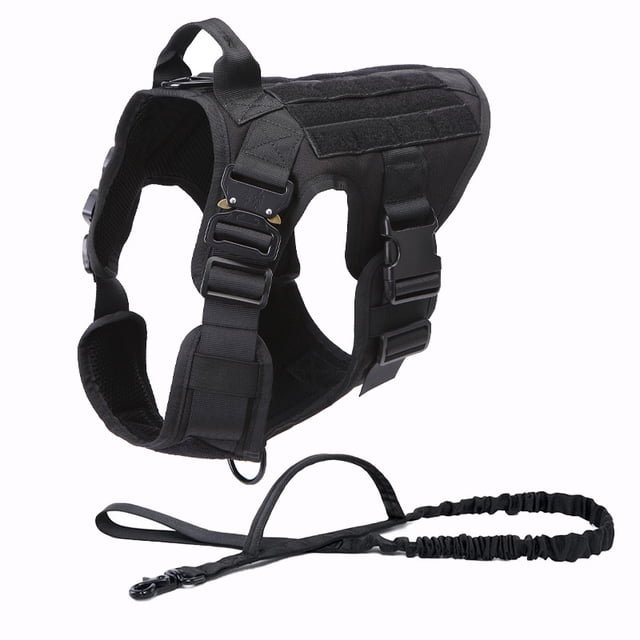 Arnés táctico para perros con asa, chaleco militar, antitirones, ajuste ancho, ajustable, hebillas metálicas, negro, L