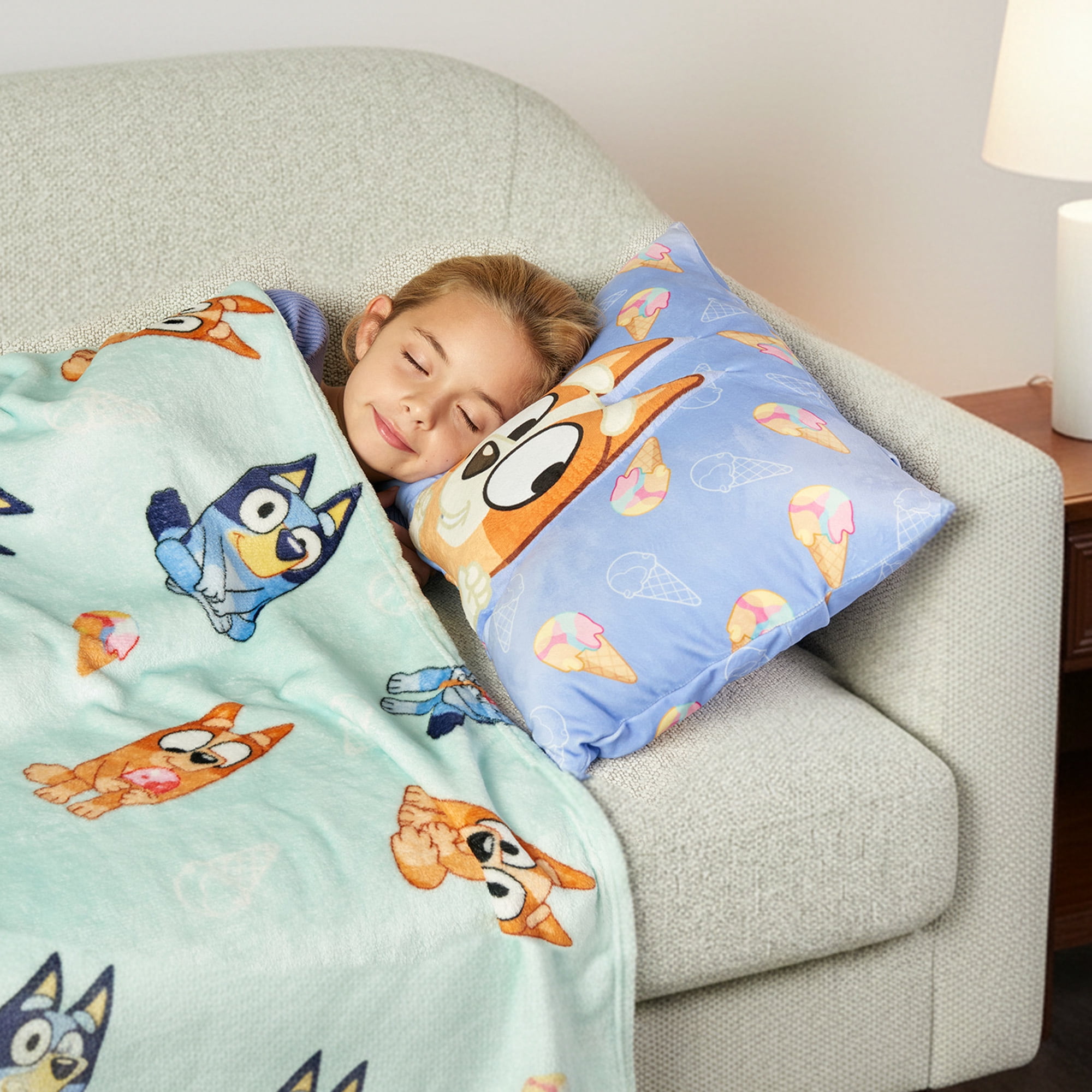 Bluey Bingo Joy Silk Touch Throw Blanket 50X60 inches with Plush Pocket Pillow 14X20 inches – Ultra Soft Plush Character Pillow for Kids