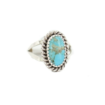 Native American Oval Ring - Delicate $200 Retail Tag .925 Sterling Silver Navajo Authentic Handmade Made by Randall Dalgai Natural Turquoise Native American Ring Size 8