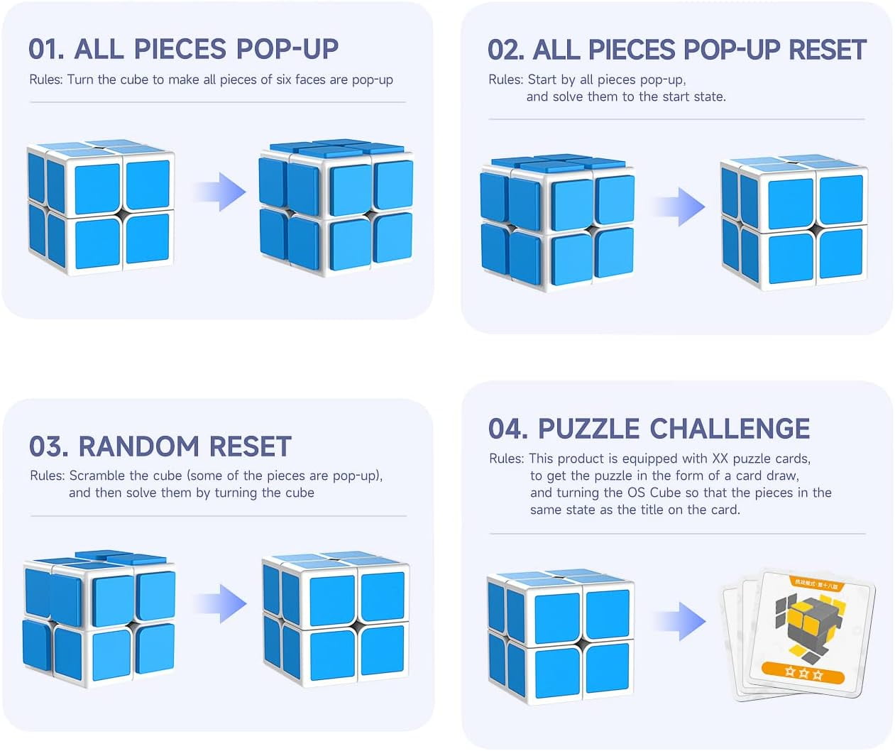 QiYi OS Cube 2x2 Magnetic Cube QY Blue POP Puzzle Cube,2x2x2 Stickerless Magic Cube Kid Toys