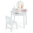 thumbnail image 2 of Costway Kids Vanity Set with Lighted Mirror Chair 2-Color LED Lighting for Girls Makeup White, 2 of 9