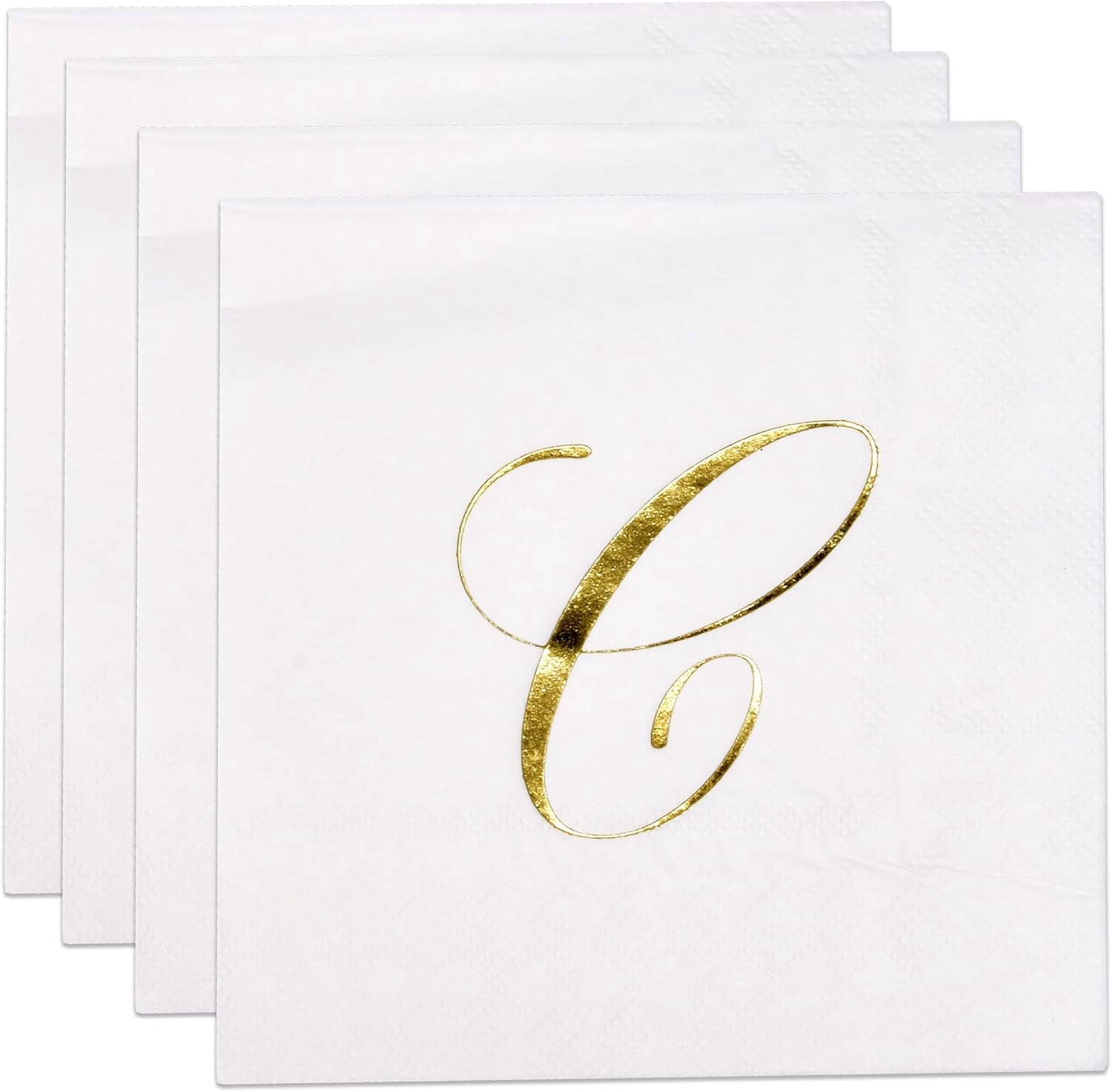 Gift Boutique Monogram Cocktail Napkins Letter C, Gold Foil Disposable Paper Beverage Napkins, 100 Count, 2-Ply, 10x10 Unfolded, Party & Wedding Decor