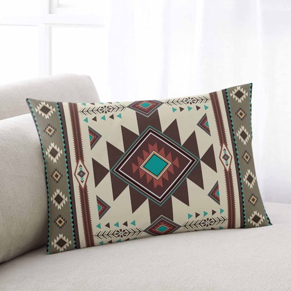 Brown Southwest Throw Pillow Covers, Ethnic Boho Tribal Vintage Geometric Soft Breathable Pillow Cases with Invisible Zipper for Sleeping, Toddler Pillowcases for Couch Bed Sofa Chair 12x20 Inches