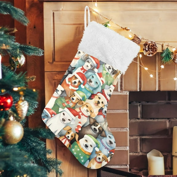 Ryvnso Christmas Stockings Christmas with Dogs 17.7" Large Stocking Decoration 1 Pack