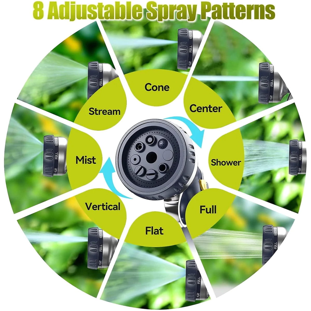 Garden Hose Spray Gun With 8 Adjustable Patterns, Heavy Duty Metal Hose Pipe Spray Gun Zinc Alloy High Pressure Spray Nozzle Perfect For Car And Pet
