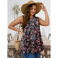 thumbnail image 2 of SHOWMALL Women's Plus Tank Tops Swing Round-Neck Tunic Pink Floral 5X Summer T Shirts Sleeveless Casual Loose Blouses, 2 of 9