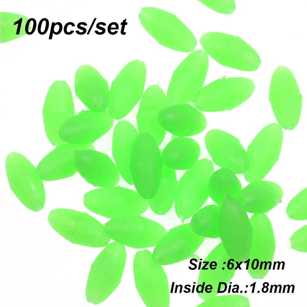100PCS Hot New Green Plastic Luminous Light Glowing Balls Stoppers Fishing  Oval Floats Beads 6 - 6 X 8 X 1.2MM 