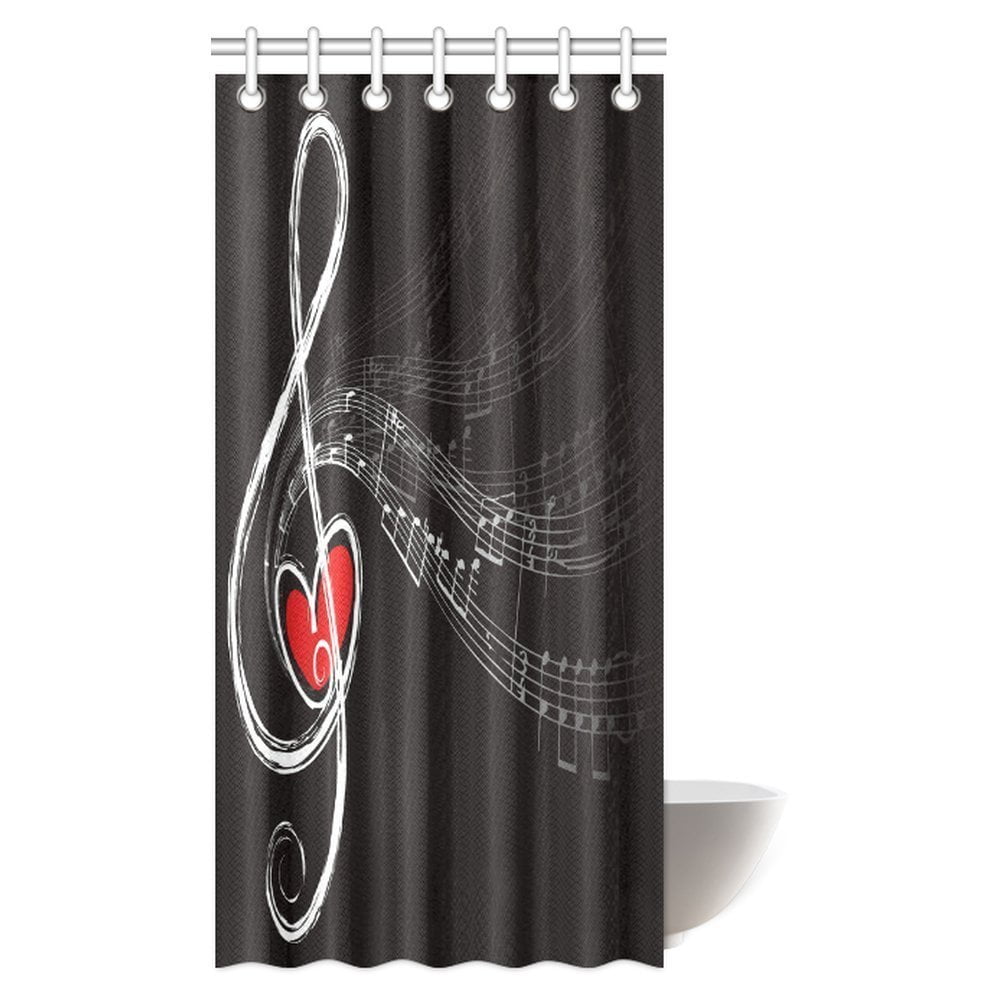 MYPOP Music Decor Shower Curtain, Abstract Music Note With Love Themed