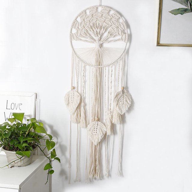 Colgante de pared Atrapasueños Blanco Grande Boho Deco Tapiz tejido nórdico Colgante de pared bohemio Decoración elegante Decoración para el hogar Regalos Balcón Deco Dormitorio Deco
