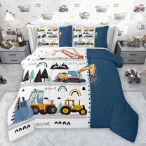 jejeloiu Deepblue Bohemian Twin Comforter Set (2-Piece) Rainbow Excavator Bulldozer Decor For Boys Kids