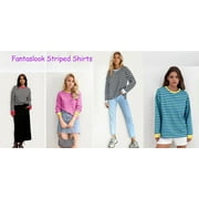 Fantaslook Striped Long Sleeve Shirts for Women Crewneck Tunic Tops Color Block Blouses Fall Pullover