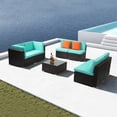 thumbnail image 2 of Barara King Patio Conversation Table Chair Set, Outdoor Collection Set, 2pcs Middle Sofa Brown Gradient Rattan Lake Blue Cushion Sponge Sandwich Braided Rattan Multi-Piece Set, 2 of 15