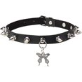 thumbnail image 1 of GHSDFBB Collier Ras du Cou en Cuir, Collier Court Noir, Collier Cercle Punk, Collier Réglable PU Gothique, Collier à Piques Papillon, Collier Ras du Cou Clouté pour Chat, Collier Cosplay, Bijou, 1 of 7