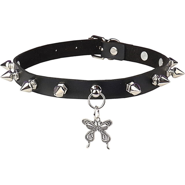 GHSDFBB Collier Ras du Cou en Cuir, Collier Court Noir, Collier Cercle Punk, Collier Réglable PU Gothique, Collier à Piques Papillon, Collier Ras du Cou Clouté pour Chat, Collier Cosplay, Bijou