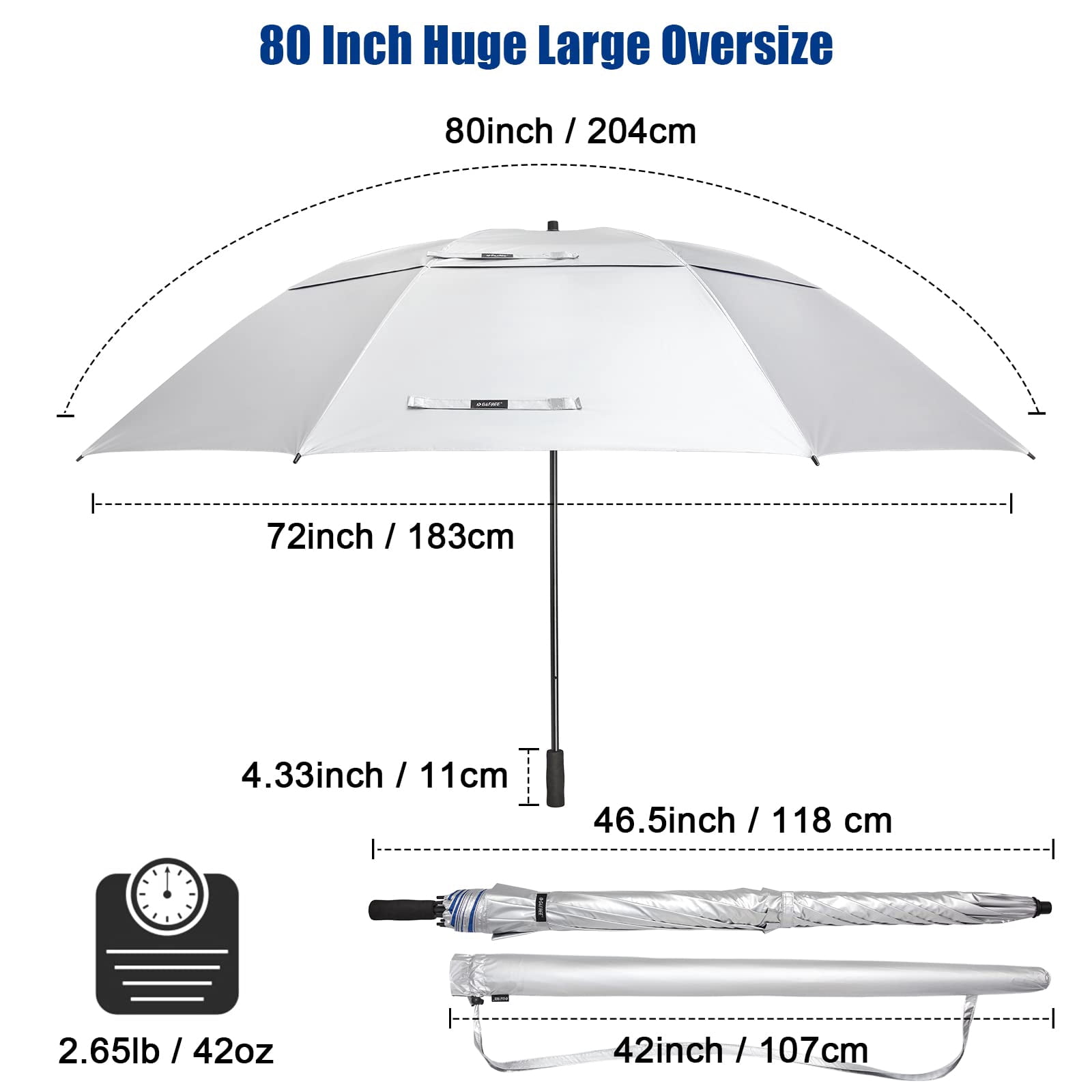 G4Free 80 Inch Huge Large Oversize Golf Umbrella Double Canopy Vented Windproof Stick Umbrellas, 6.6 Ft Heavy Duty for Outdoor Doorman Family