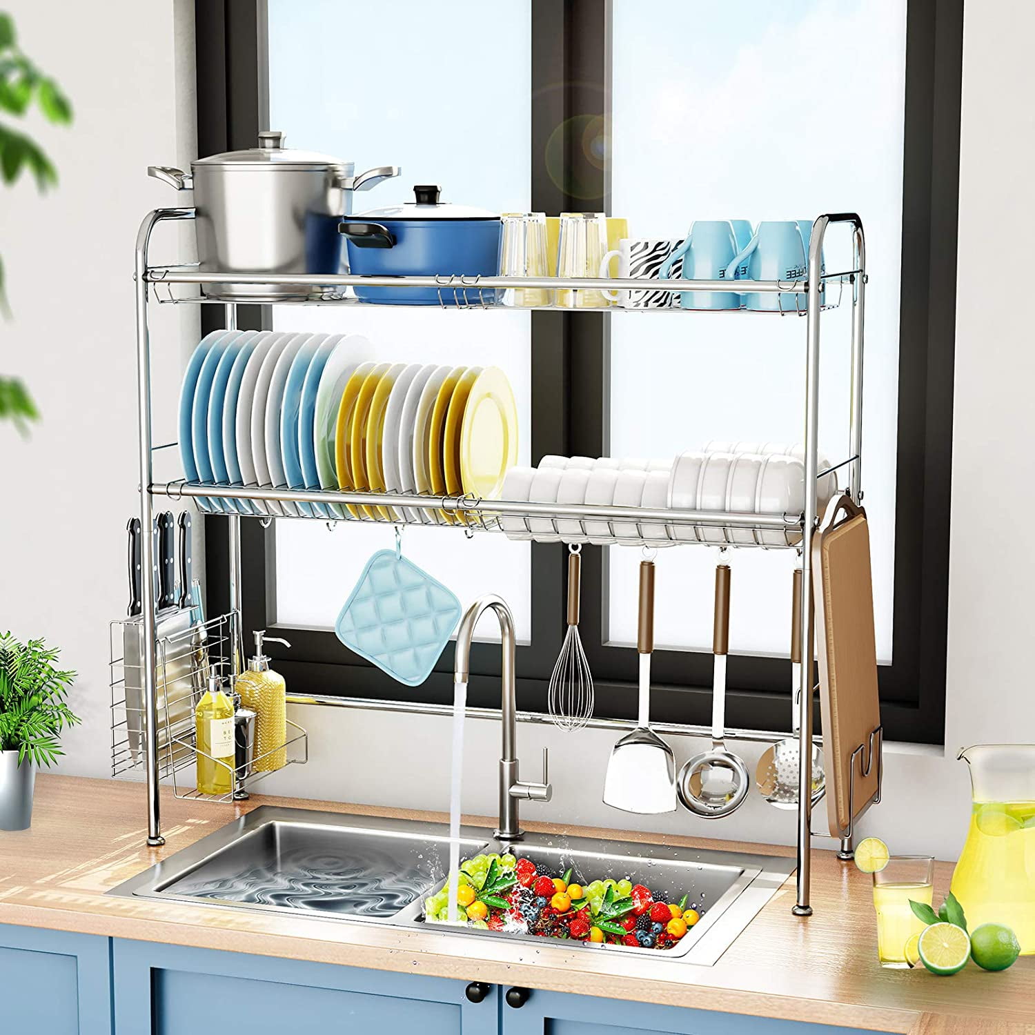 Over The Sink Dish Drying Rack,2 Tier 304 Stainless Steel Dish