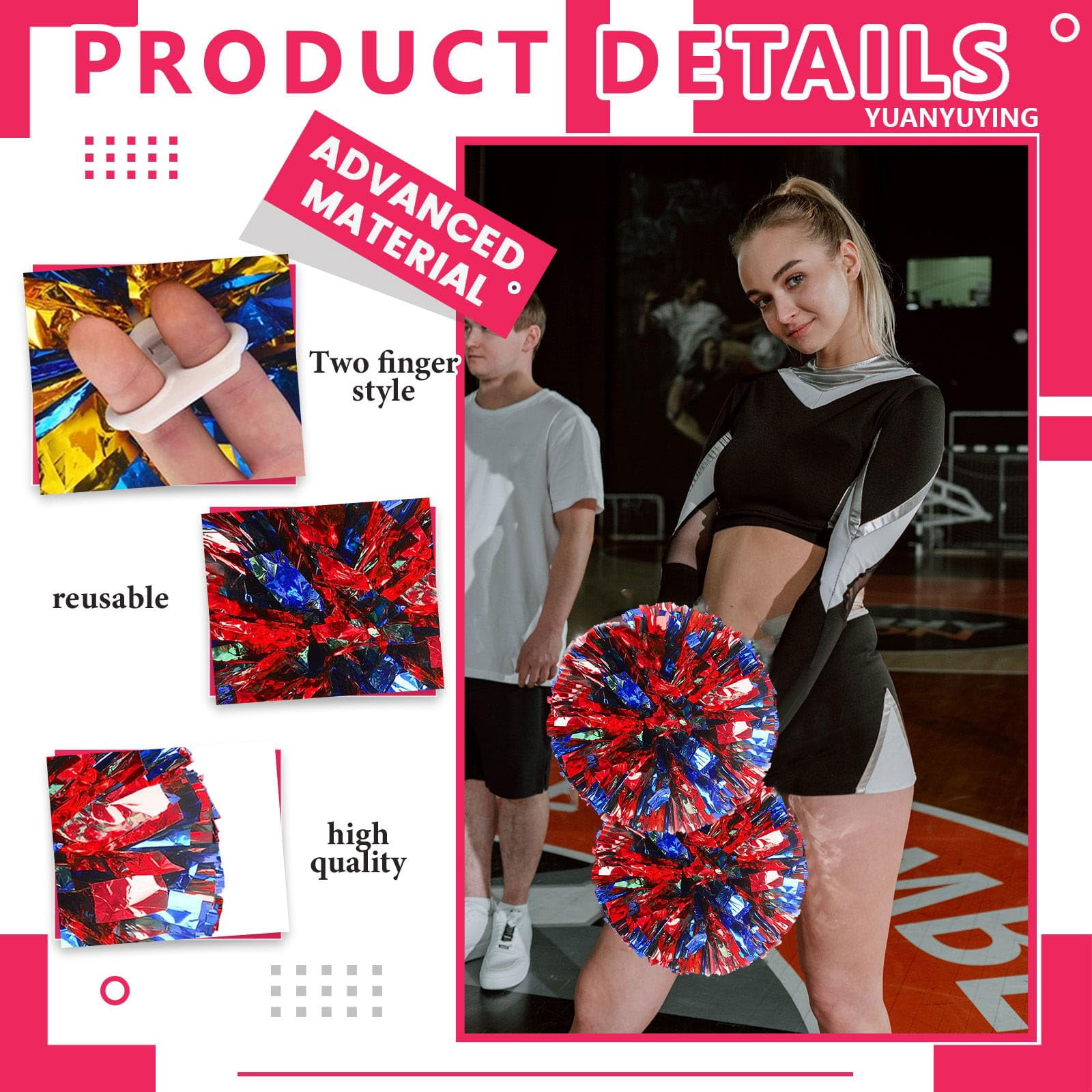 12 Pcs Cheerleading Pom Poms, Cheerleader Pompoms with Finger Holes,Fit for Team Spirit Sports Dance Cheering