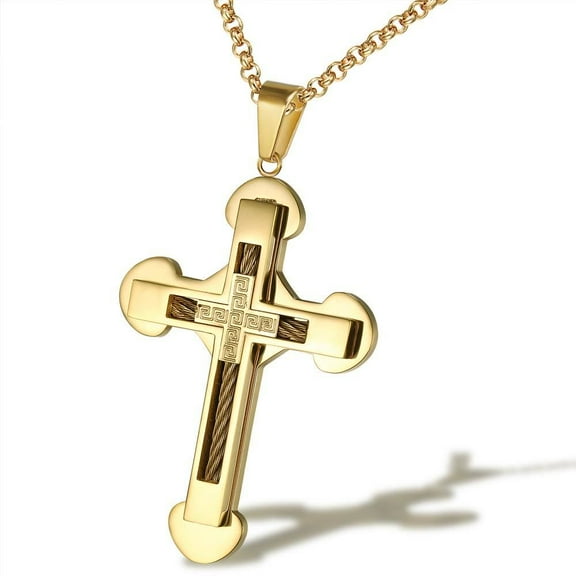 Vintage Christian Bible Text 14K Yellow Gold Cross Pendant Necklace Punk Fashion Biker Amulet Men's Chain Necklace Jewelry Gift